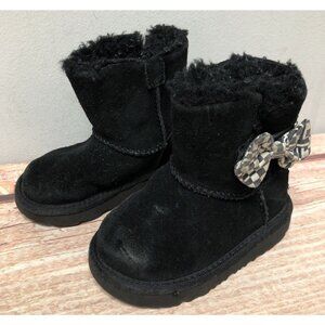 UGG Black Suede w/Bows Boots Little Girls Baby 6/22 (9J84)